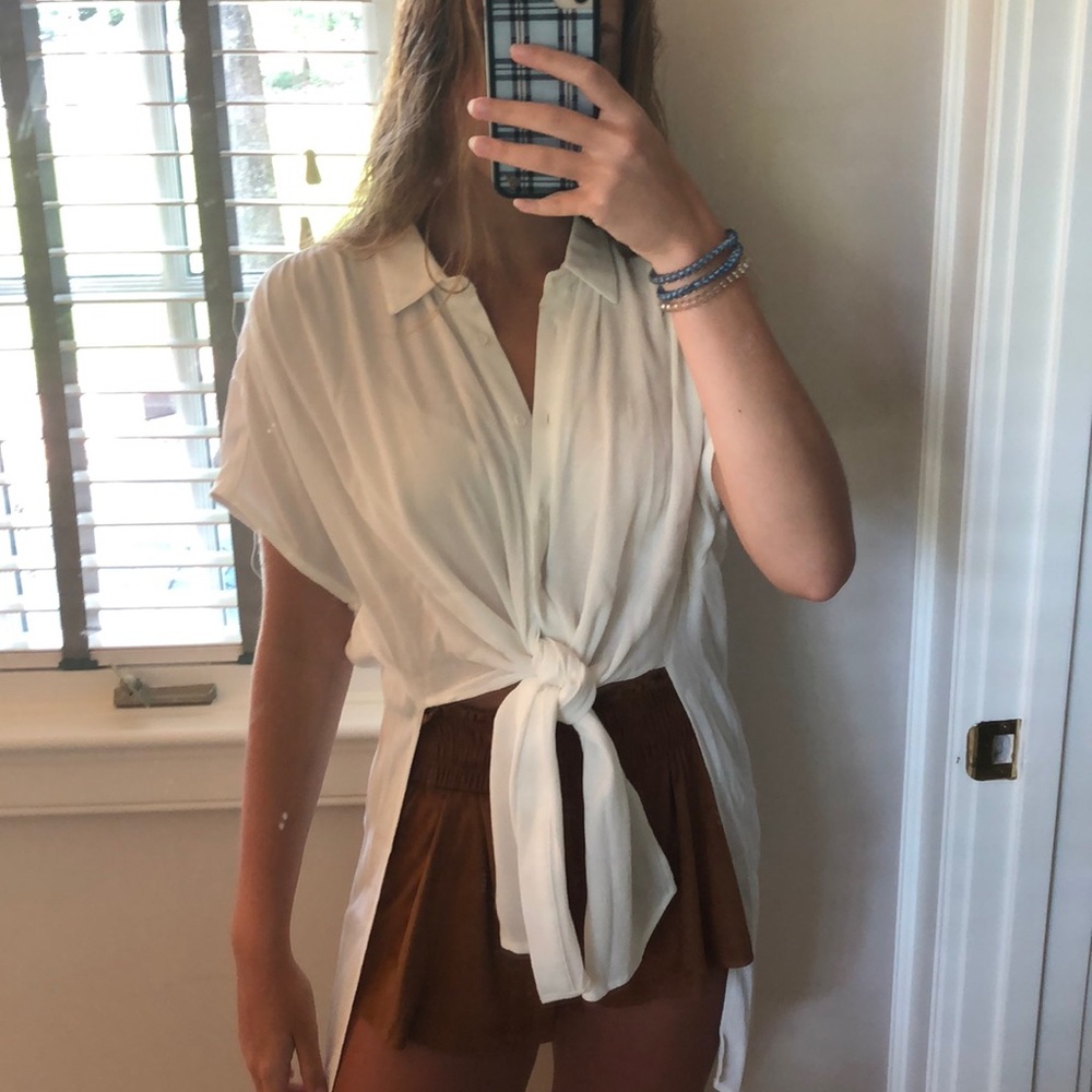 white button down top